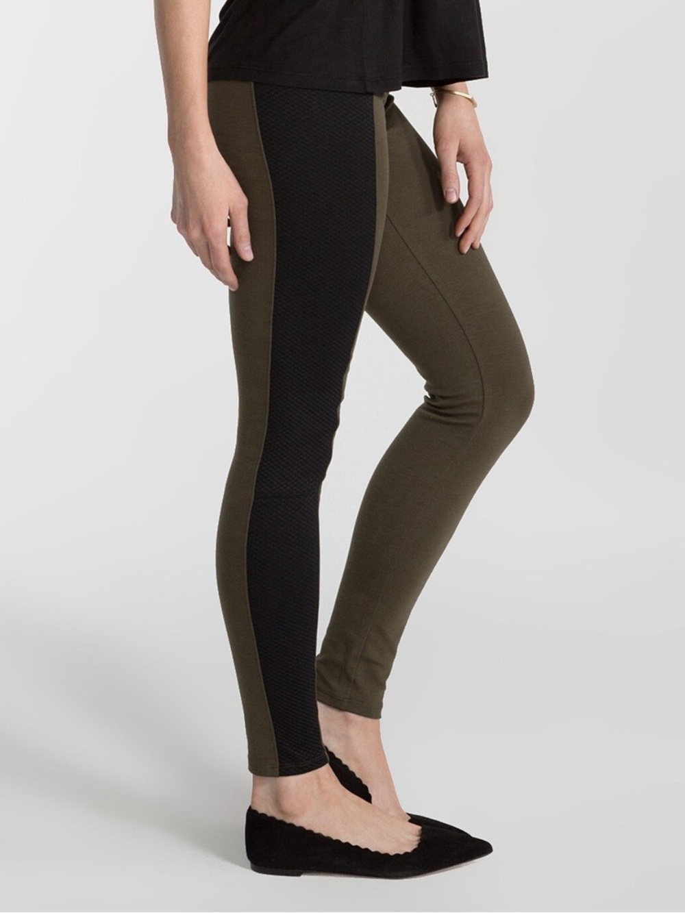 SPANX Textured Panel High-Rise Leggings Olive Green/Black Sz XL 🖤✨